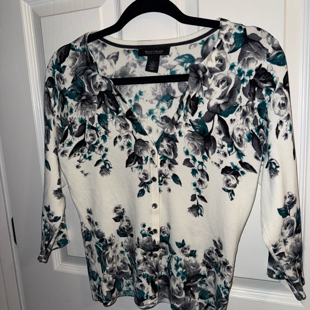 White House Black Market Floral Button-Up Blouse